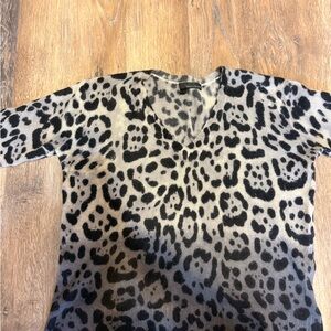 360 Cashmere Leopard Print V-Neck Sweater in Black and Cream